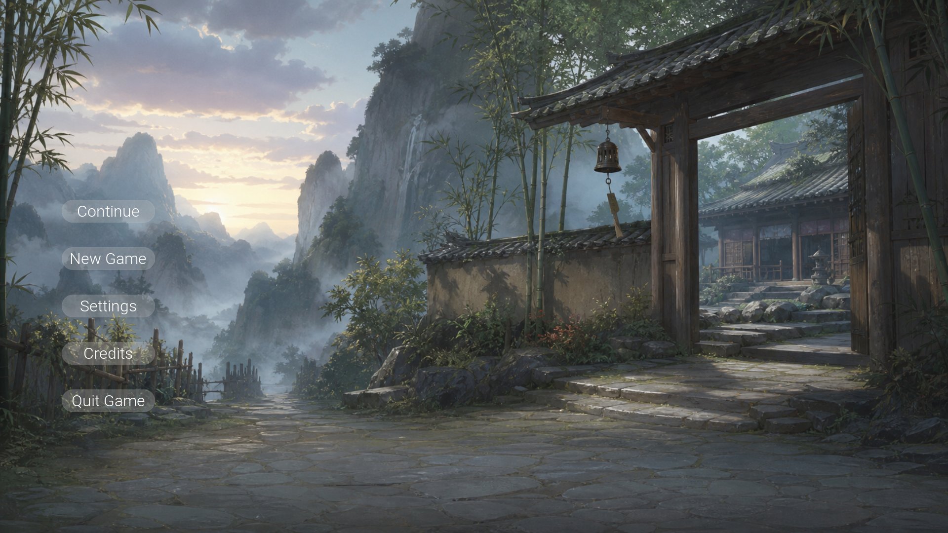 Main menu in front of the mountain gate